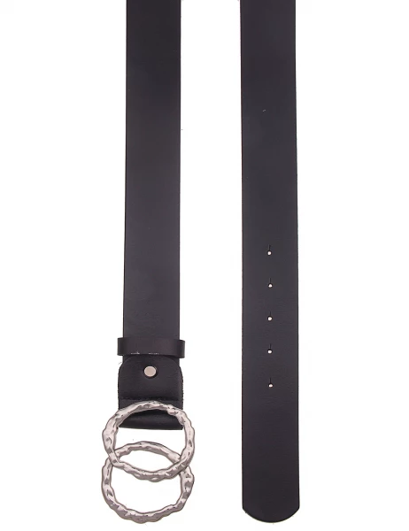 -50% SALE! Leslii Damen-Gürtel Basic echter Leder-Gürtel Doppel Ring Schwarz Silber Lagerräumung