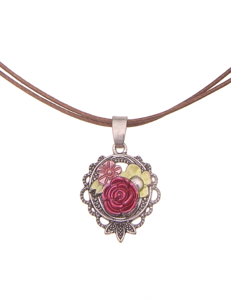 -50% SALE Leslii Damen-Kette Blumen Filigran Dirndl-Kette Wiesn Oktoberfest in Braun Pink Neueste Mode