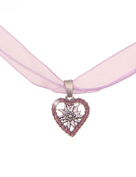 -50% SALE Leslii Damen-Kette Edelweiß Herz-Kette Dirndl Oktoberfest kurze Kette Modeschmuck Lila Sil Zeitlich begrenztes Angebot