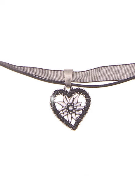 -50% SALE Leslii Damen-Kette Edelweiß Herz-Kette Dirndl Oktoberfest kurze Kette Modeschmuck Schwarz Exklusive Angebote