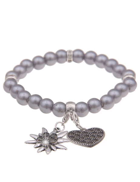 -50% SALE Leslii Damen-Armband Heidi Edelweiß Herz-Armband Dirndl Oktoberfest Perlen Grau Sonderangebote