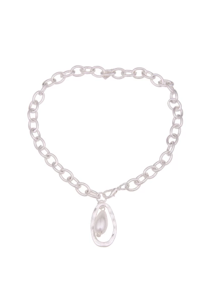 -50% SALE Leslii Kurze Halskette Jana Glieder-Kette Perle in Silber Weiß Fabrikladen