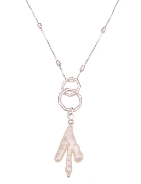 -50% SALE Leslii Lange Halskette Muschel Stück in Silber Weiß Speichern exportieren