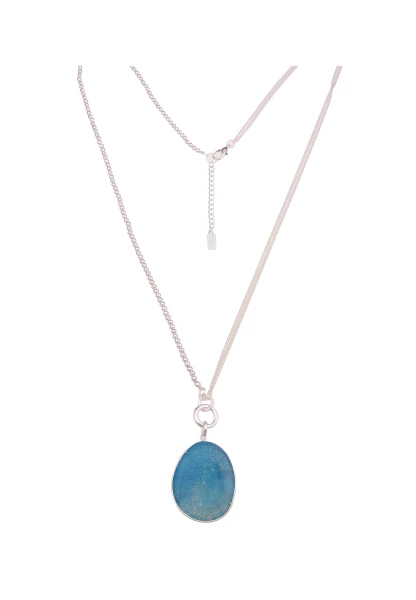 -50% SALE Leslii Damen-Kette Naturstein Stein-Kette lange Halskette Silber Blau Türkis 50% Rabatt für begrenzte Zeit