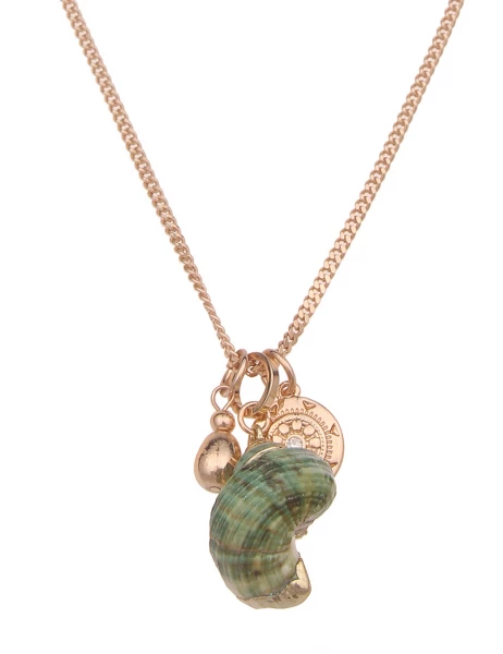 -50% SALE Leslii Lange Halskette Natur Muschel in Gold Grün 2025