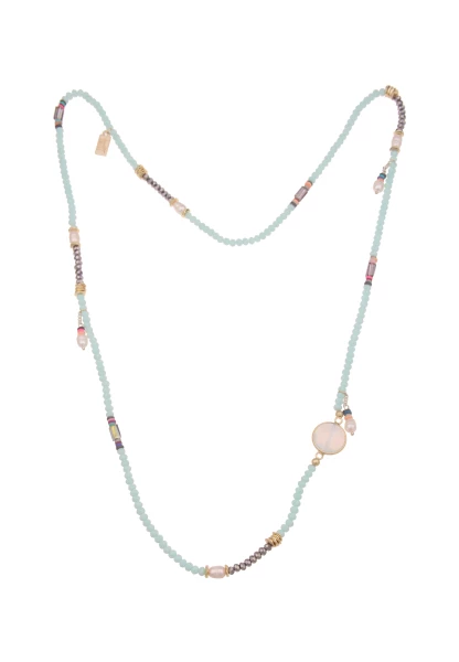 -50% SALE Leslii Lange Halskette Glasperlen echte Perlen in Weiß Mint Online