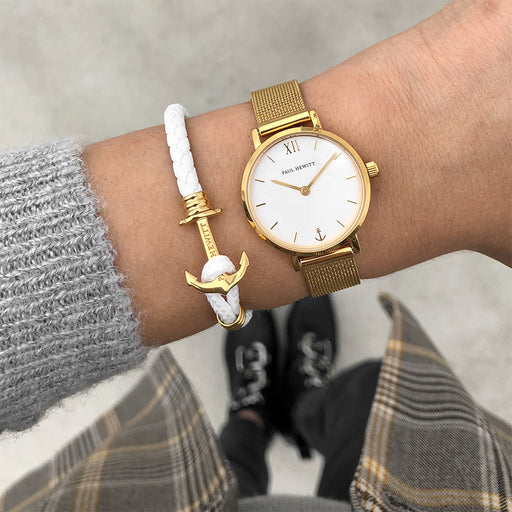 Paul Hewitt Ankerarmband Phrep Lite Gold Leder Weiß Online Shopping
