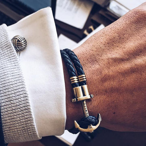 Paul Hewitt Ankerarmband Phrep Messing Leder Marineblau Weihnachtsangebot