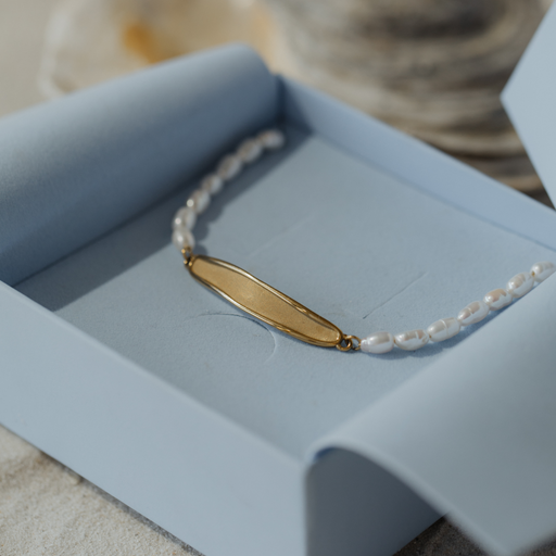 Paul Hewitt Engravable Plate Pearl Armkette Gold 50% Rabatt für begrenzte Zeit