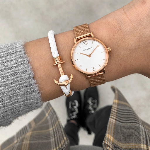 Paul Hewitt Ankerarmband Phrep Lite Roségold Leder Weiß Rabatte dieses Monats
