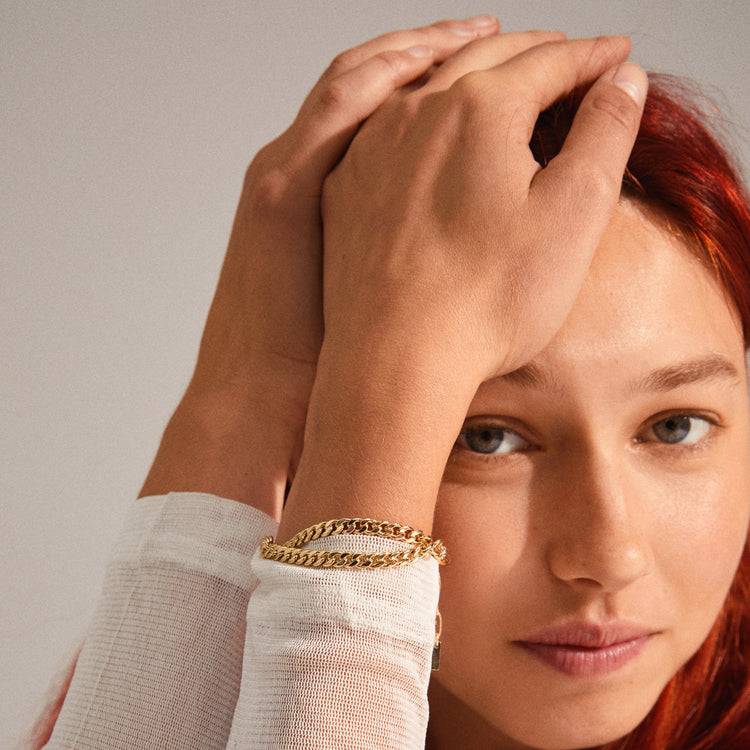 Pilgrim BLOSSOM recyceltes Panzerketten-Armband, 2-in-1, vergoldet Große Rabatte