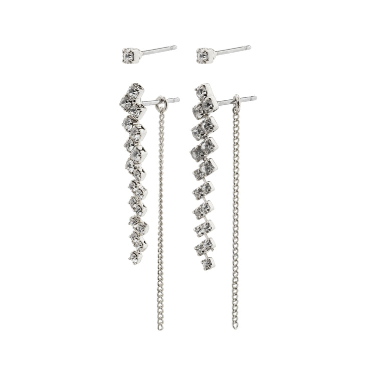 Pilgrim JOLENE recycelte Kristallohrringe, 2-in-1 Set, versilbert Rabatte dieses Monats