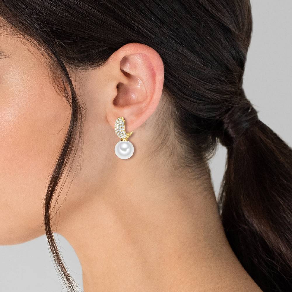 Rafaela Donata Orhänger Sterling Silber gelbgold Südsee-Muschelkernperle weiß Zirkonia weiß Günstig kaufen