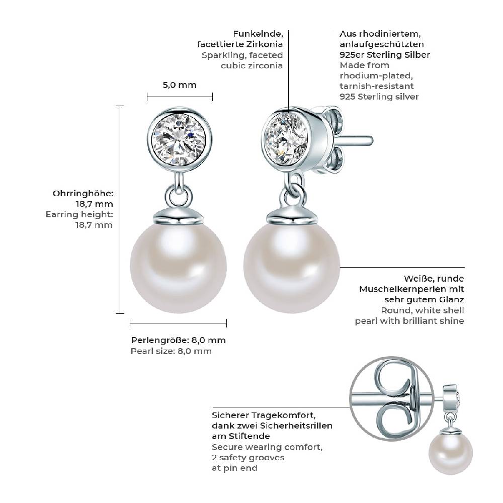 Rafaela Donata Ohrstecker Sterling Silber Südsee-Muschelkernperle weiß Zirkonia weiß Saisonale Angebote