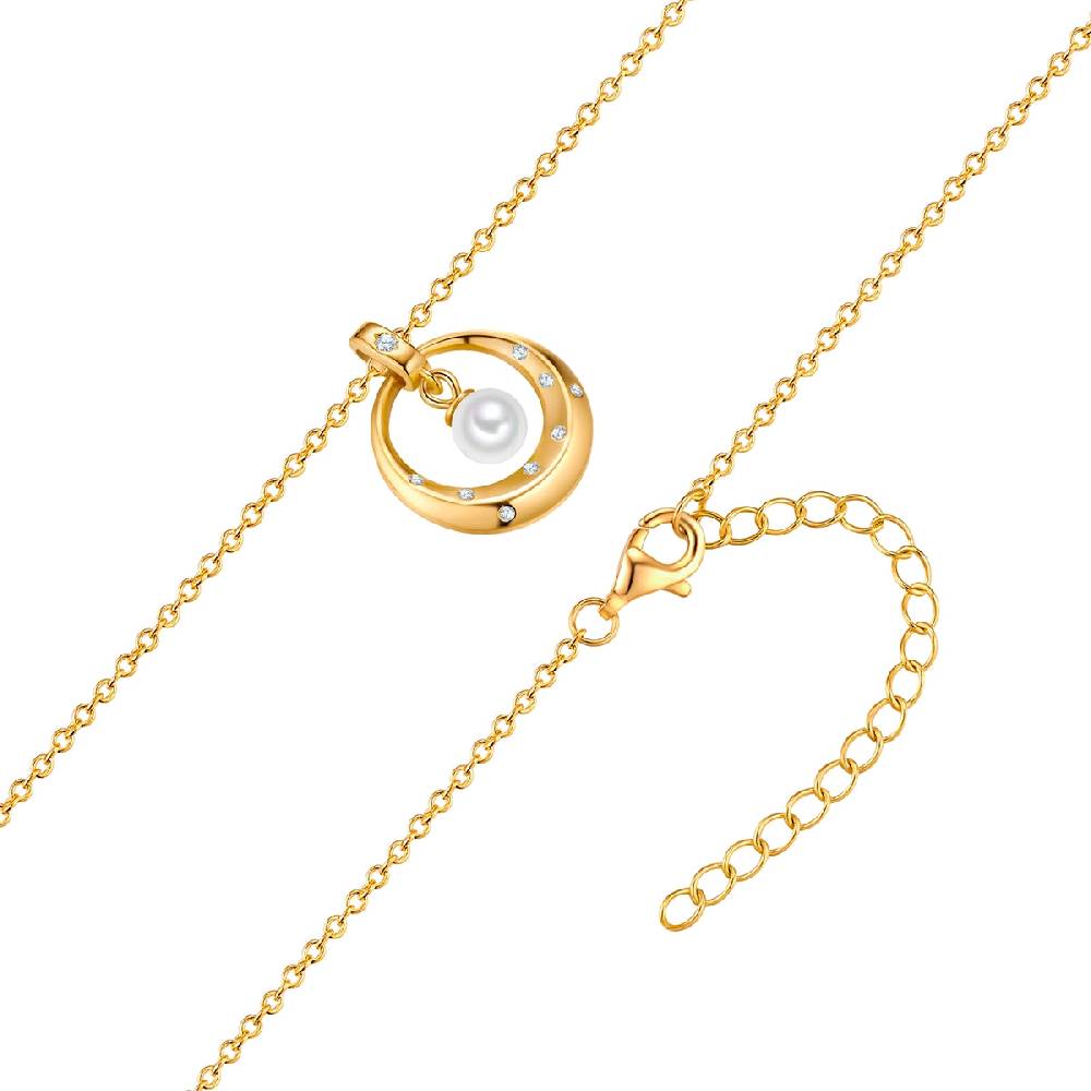 Rafaela Donata Kette mit Anhänger Sterling Silber gelbgold Muschelkernperle weiß Zirkonia weiß Blitzverkäufe