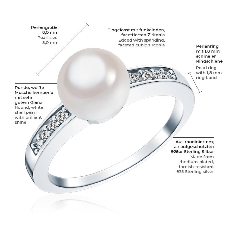 Rafaela Donata Ring Sterling Silber Südsee-Muschelkernperle weiß Zirkonia weiß Großer Ausverkauf