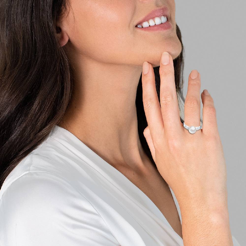 Rafaela Donata Ring Sterling Silber Südsee-Muschelkernperle weiß Zirkonia weiß Großer Ausverkauf