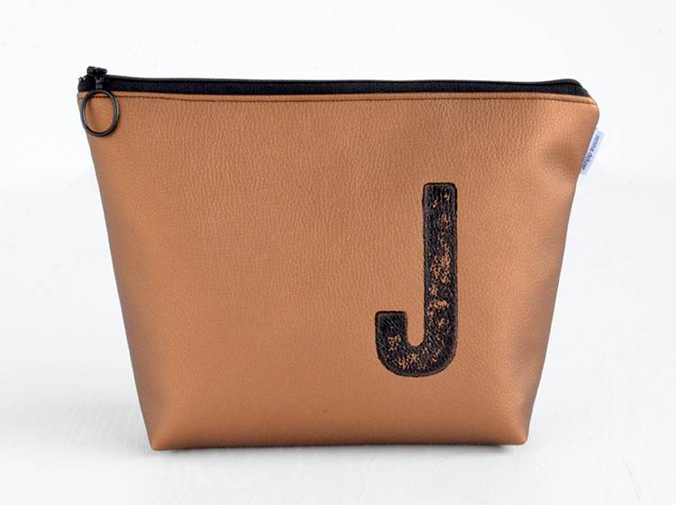 Renna Deluxe Waschtasche Metallic BRONZE mit Buchstabe personalisiert, vegan Flash Sale