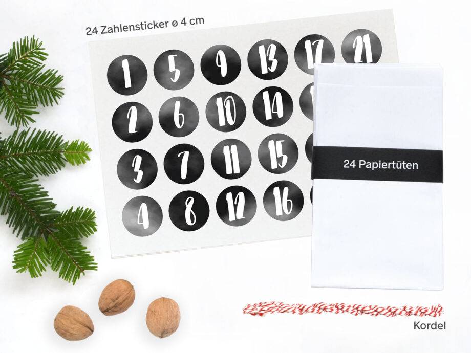 Renna Deluxe Adventskalender weiß mit schwarzen Aufklebern Online Outlet