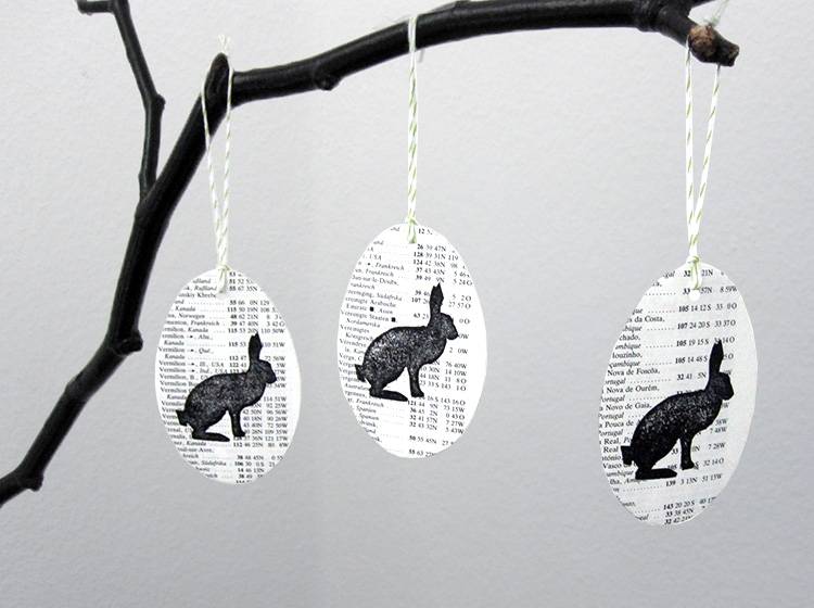 Renna Deluxe Ostereier zum Anhängen mit Hase gestempelt aus Papier Günstig kaufen