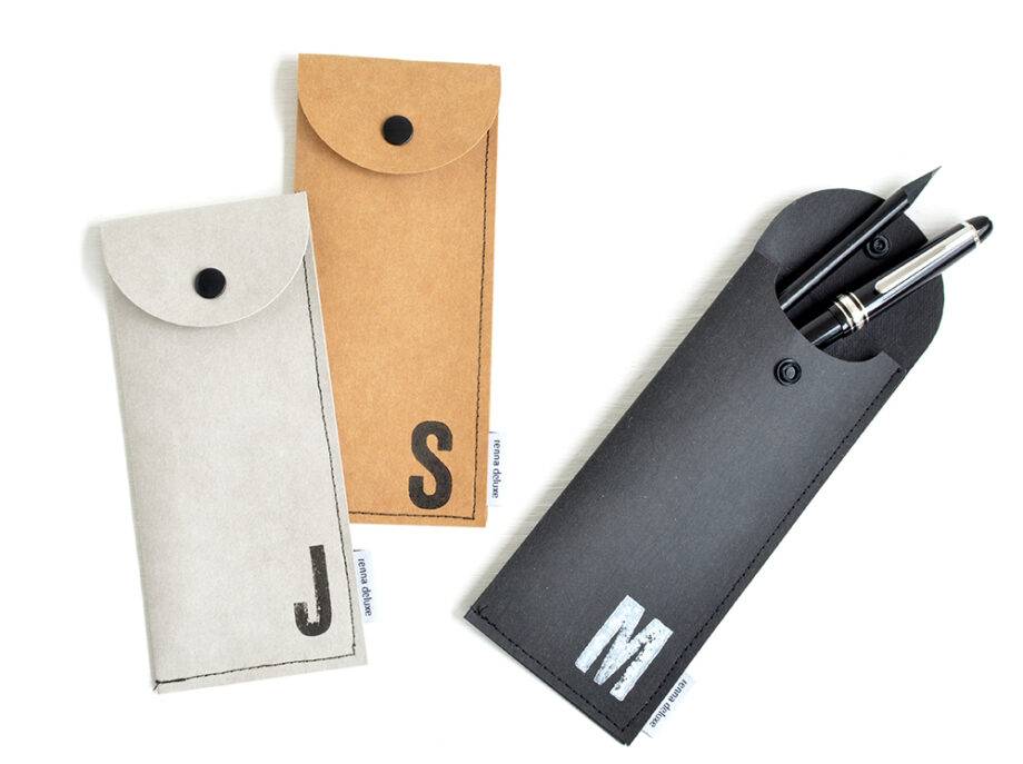 Renna Deluxe Schwarzes Stifteetui mit Monogramm vegan für Herren Riesige Ersparnisse