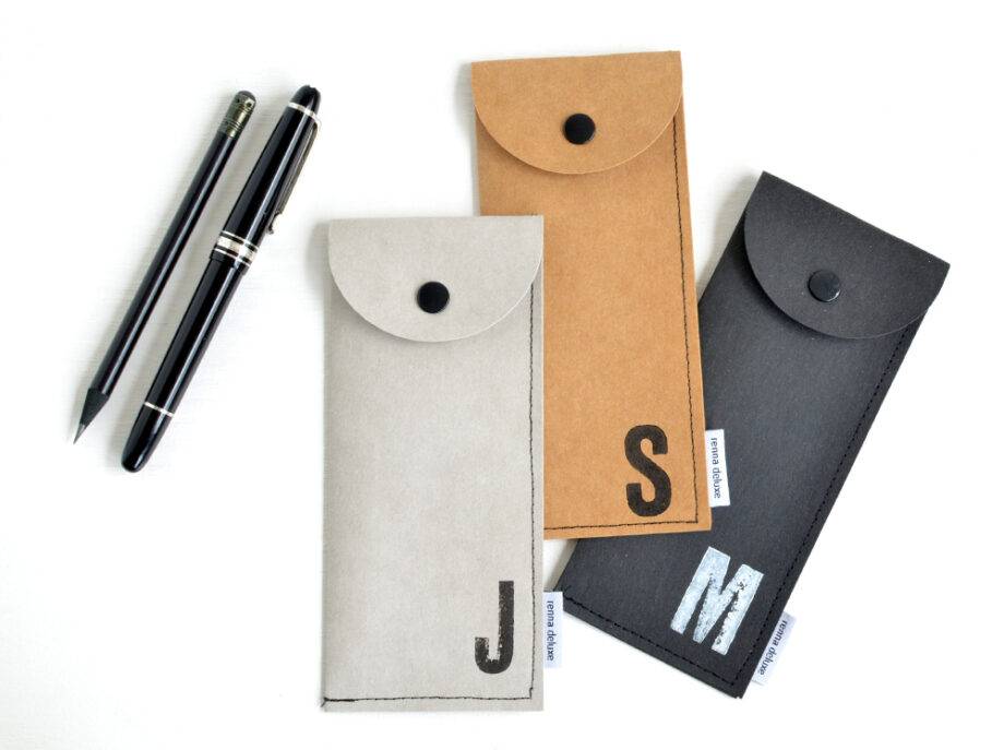 Renna Deluxe Schwarzes Stifteetui mit Monogramm vegan für Herren Riesige Ersparnisse
