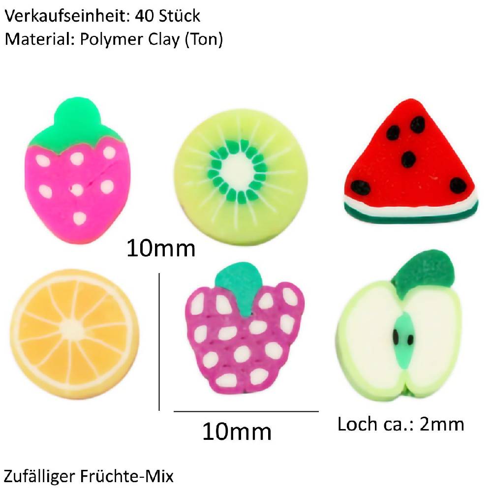 Sadingo Polymer Clay Perlen | 40 Stk., 10mm, Früchte VIP-Rabatte