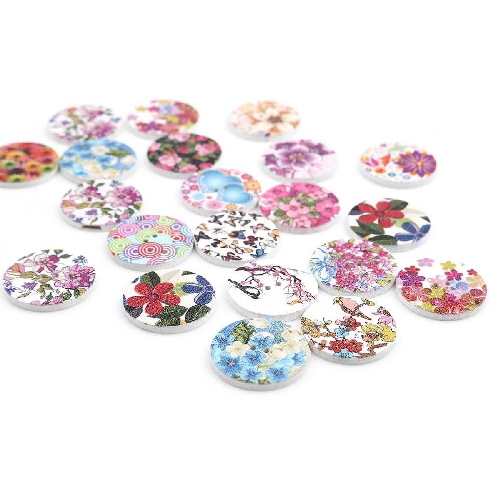 Sadingo Holzknöpfe Blumen Mix - 100 Stück - 25 mm online sichern Bis zu 55% Rabatt