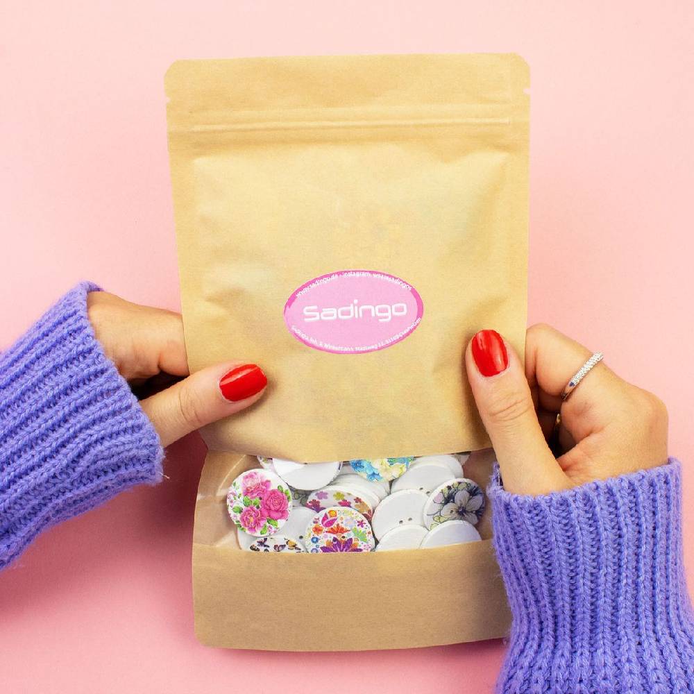 Sadingo Holzknöpfe Blumen Mix - 100 Stück - 25 mm online sichern Bis zu 55% Rabatt