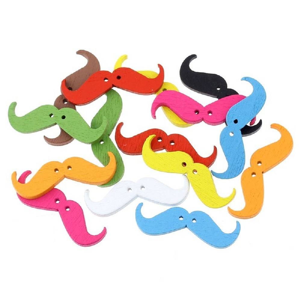 Sadingo Holzknöpfe Moustache, Bart - 50 Stk. - 35 x 11 mm Schlussverkauf