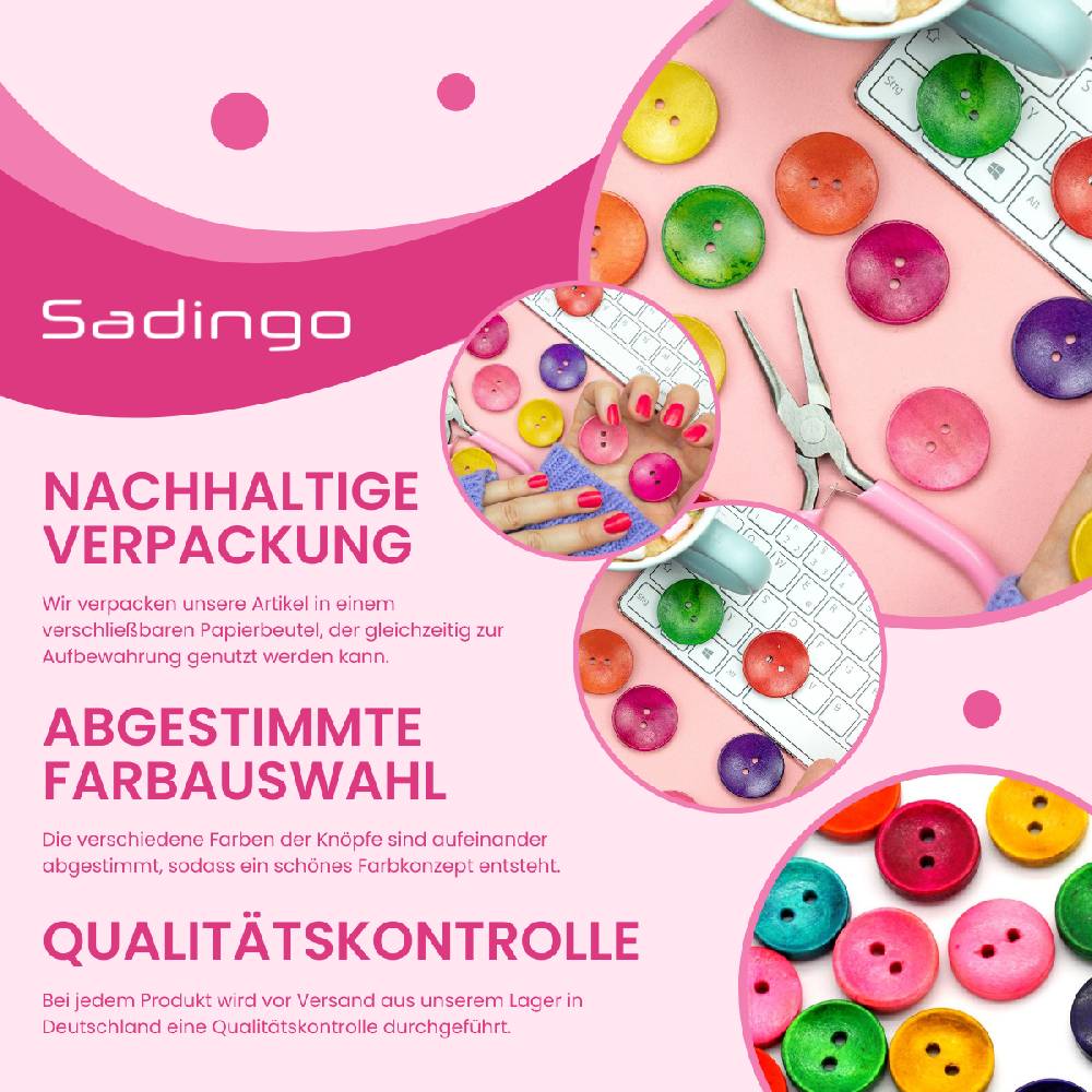 Sadingo Holzknöpfe zum aufnähen, 50 Stück-Ø 3 cm, bunter Mix Versandkostenfrei