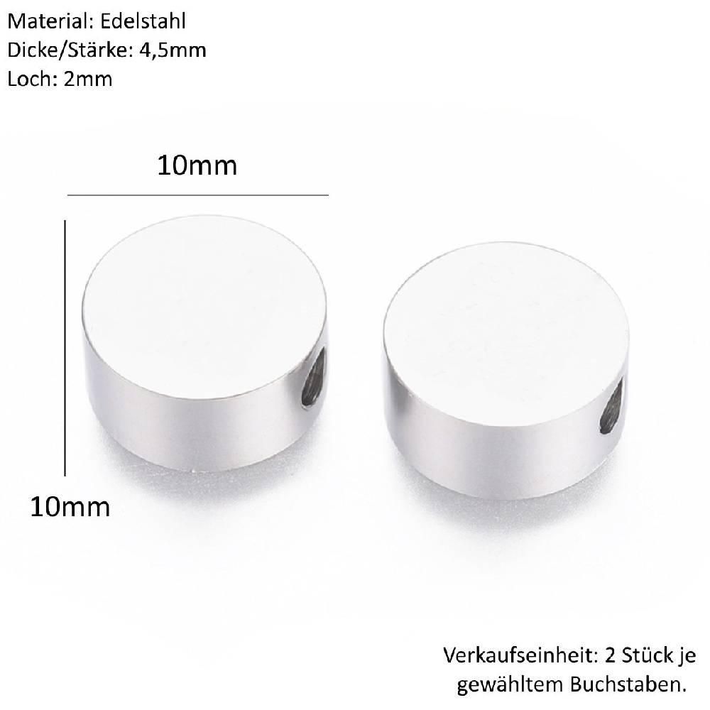 Sadingo Buchstabenperlen Edelstahl 2 Stück 10mm, Buchstabe wählbar Kauf eins, bekomm eins gratis