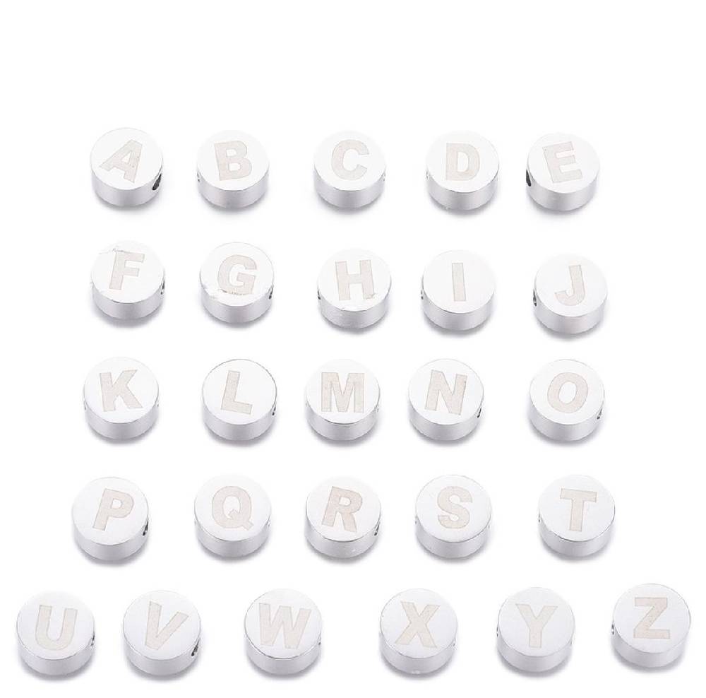Sadingo Buchstabenperlen Edelstahl 2 Stück 10mm, Buchstabe wählbar Kauf eins, bekomm eins gratis