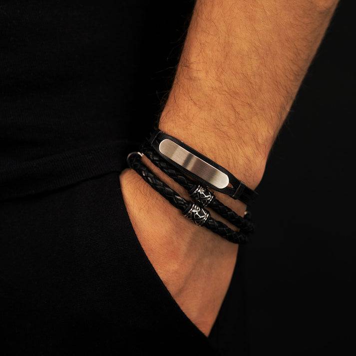 Save Brave Doppeltes Lederarmband Oscar mit Beads aus Edelstahl Fabrikverkauf
