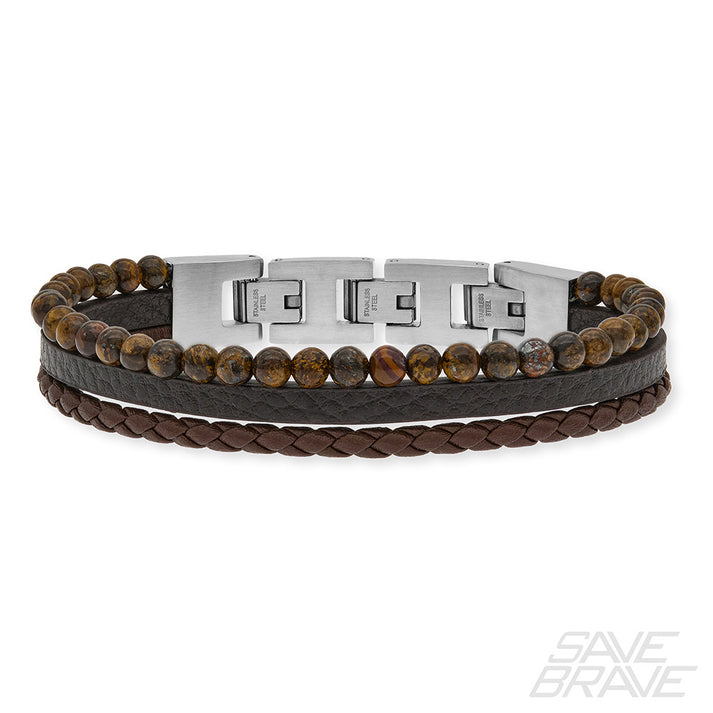 Save Brave Armband Tyler aus Leder & Onyxperlen Kostenloser Versand