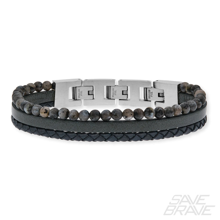 Save Brave Armband Tyler aus Leder & Onyxperlen Kostenloser Versand