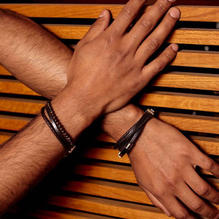 Save Brave Armband Tyler aus Leder & Onyxperlen Kostenloser Versand