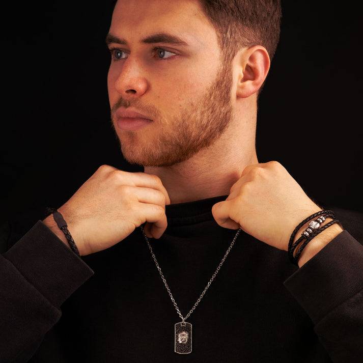 Save Brave Lederarmband Aaron mit Carbonperlen Fabrikpreis