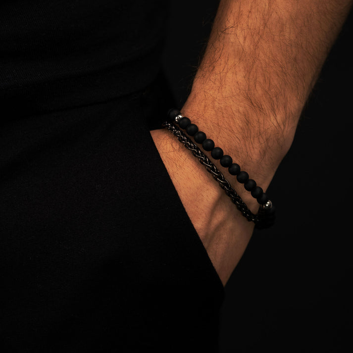 Save Brave Perlenarmband Nico aus Edelstahl & Onyx Cyber Monday