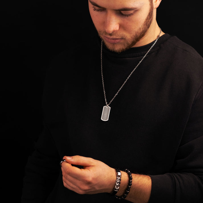 Save Brave Doppeltes Lederarmband Frank mit schwarzen Zirkoniasteinen Jubiläumsangebot