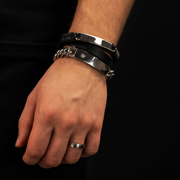 Save Brave Doppeltes Lederarmband Mason mit Edelstahl Tiefpreis