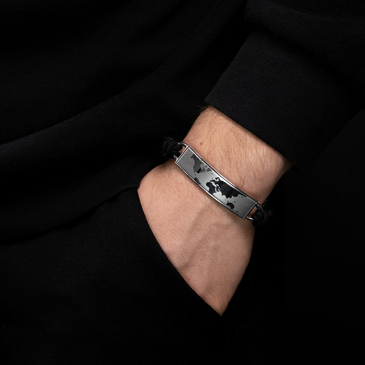 Save Brave Polyesterarmband Worldmap schwarz - Welt silber Vierteljährliche Förderung