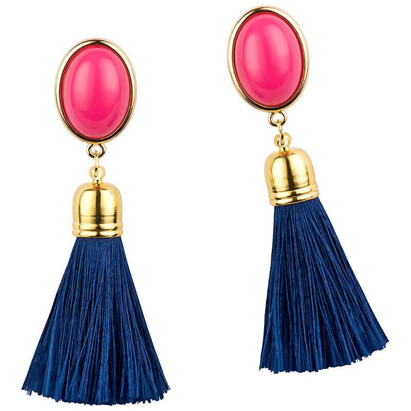 SchwesterSchwester Quasten Ohrringe als Ohrstecker in Pink mit dunkelblauer Quaste von AmuseToi Sonderangebote