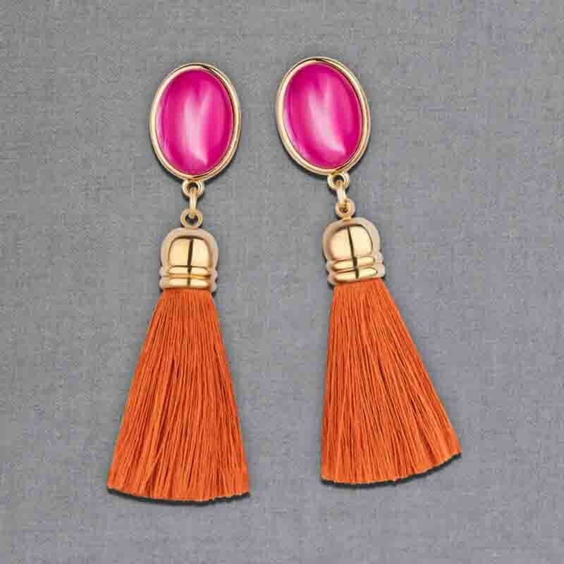 SchwesterSchwester Schimmernde pinkfarbene Ohrstecker mit Quaste in Rostorange von AmuseToi JETZT KAUFEN