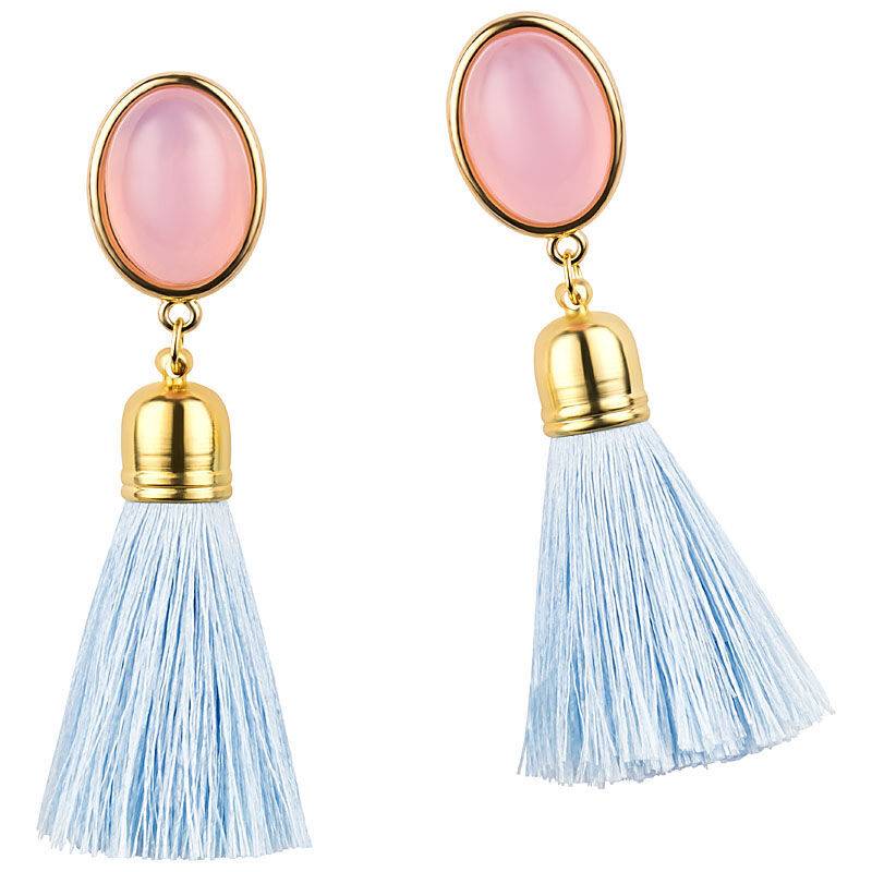 SchwesterSchwester Quasten Ohrringe als Ohrstecker in Rosa mit hellblauer Quaste von AmuseToi Zeitbegrenzte Promotion