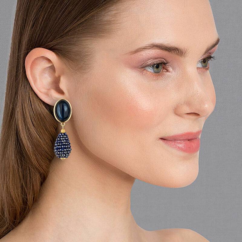 SchwesterSchwester Dunkelblau schimmernde Ohrstecker mit glitzerndem Tropfen von AmuseToi Discount Store für neue Produkte