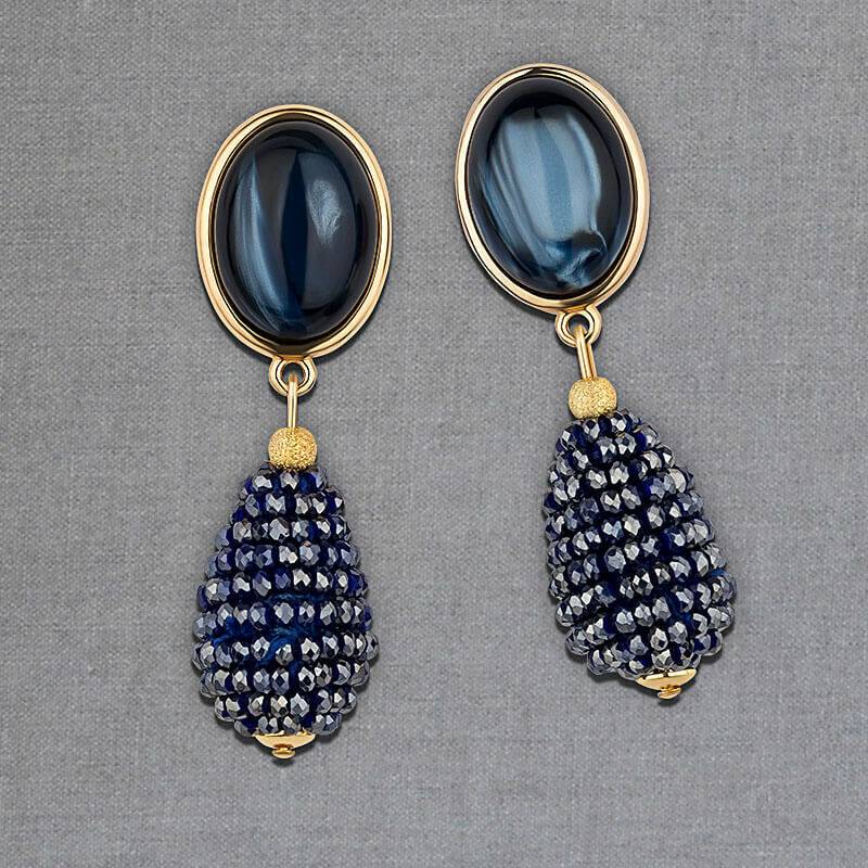 SchwesterSchwester Dunkelblau schimmernde Ohrstecker mit glitzerndem Tropfen von AmuseToi Discount Store für neue Produkte