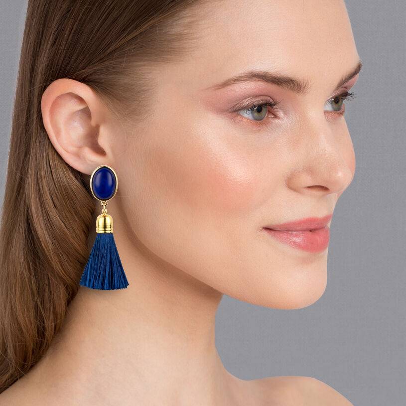 SchwesterSchwester Quasten Ohrringe als Ohrclips in Dunkelblau mit marineblauer Quaste von AmuseToi Fabrikpreis