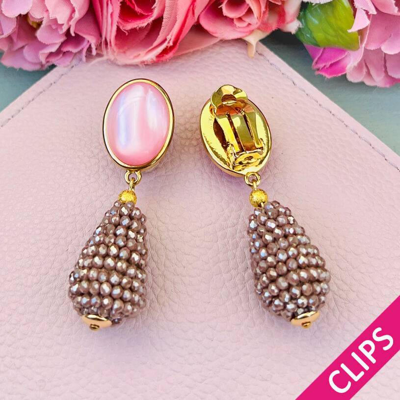 SchwesterSchwester Rosafarbene Ohrclsip mit glitzerndem champagnerfarbenem Tropfen Flash Sale