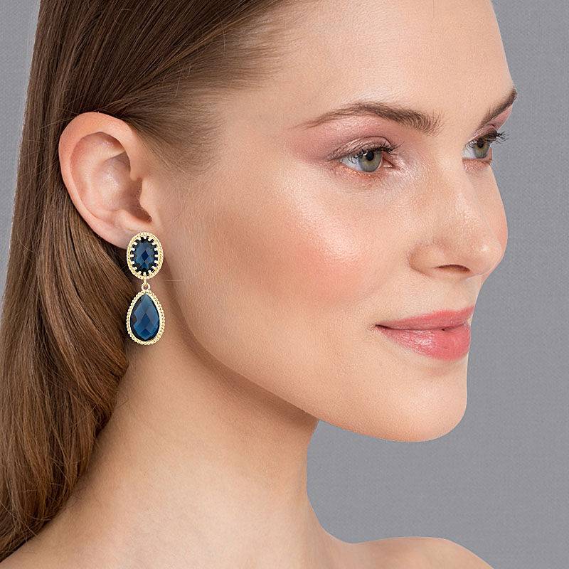 SchwesterSchwester Dunkelblaue Tropfenohrringe mit funkelnden facettierten Tropfen Preisnachlass